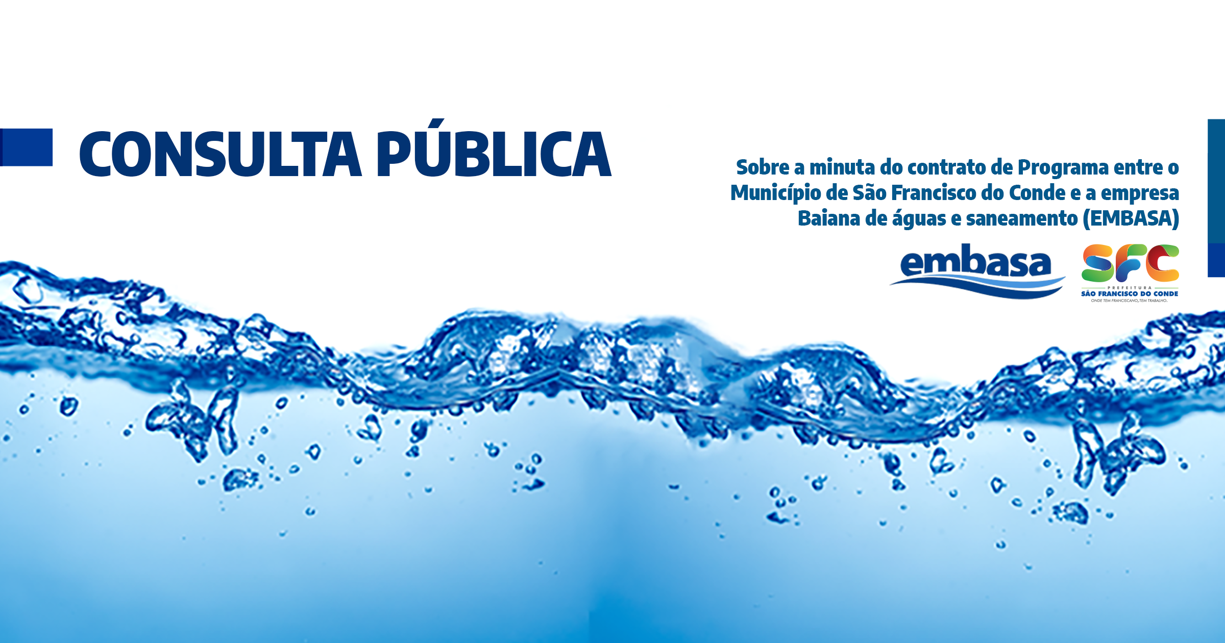 Consulta Pública para discutir minuta do contrato com a Embasa já está disponível no site da Prefeitura Municipal de São Francisco do Conde