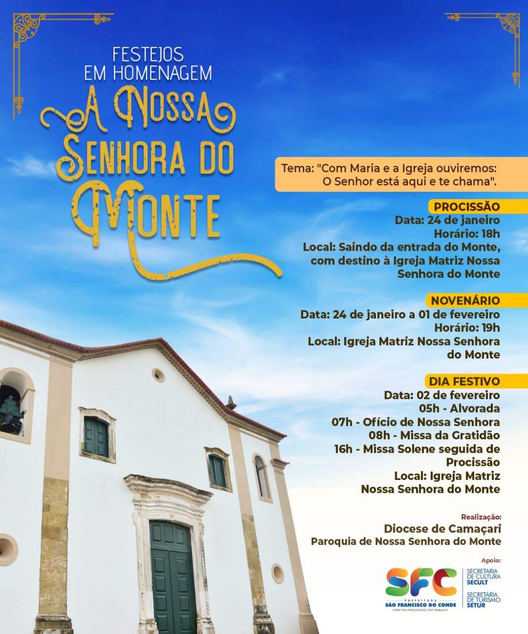 Celebrações em homenagem a Nossa Senhora do Monte acontecerão de 24 de janeiro a 02 de fevereiro