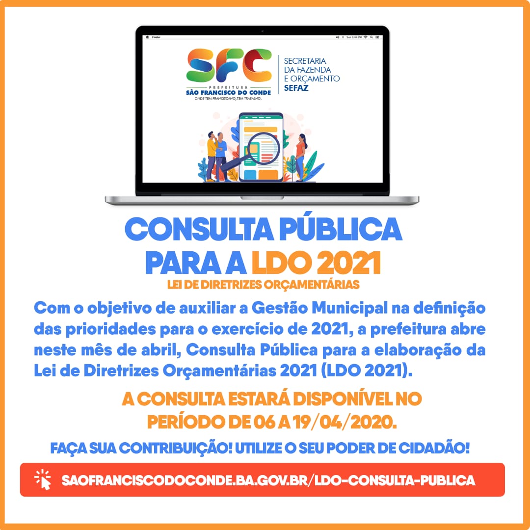 LDO 2021: Participe da Consulta Pública disponível até o dia 19 de abril