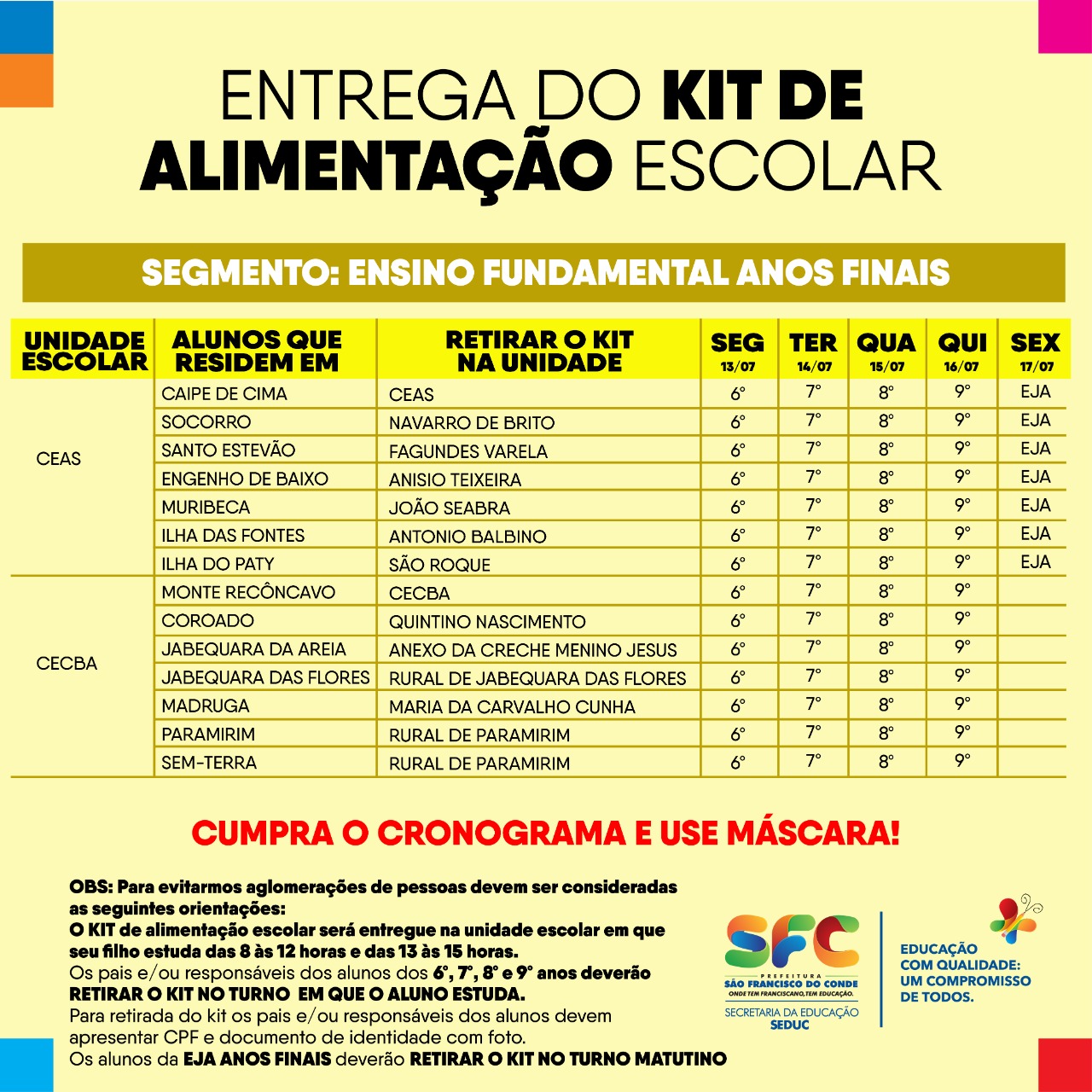 Começou hoje (13) mais uma entrega de Kits de Alimentação Escolar pela SEDUC