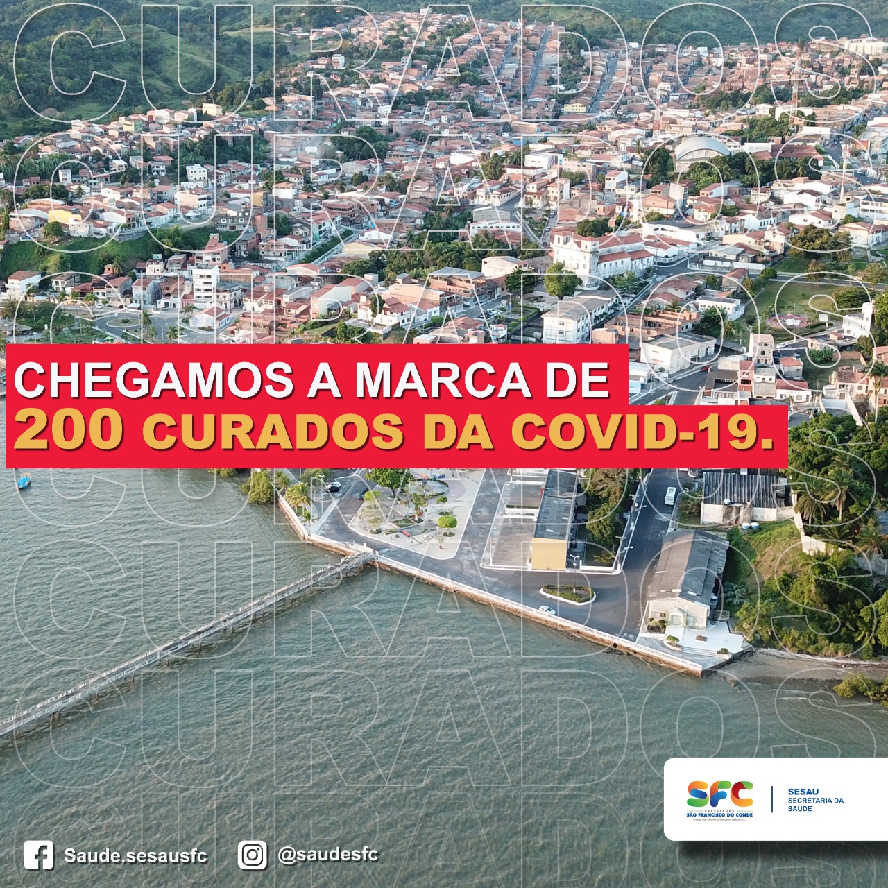 São Francisco do Conde ultrapassa 200 curados da COVID-19 e índice de recuperados chega a 76,6%