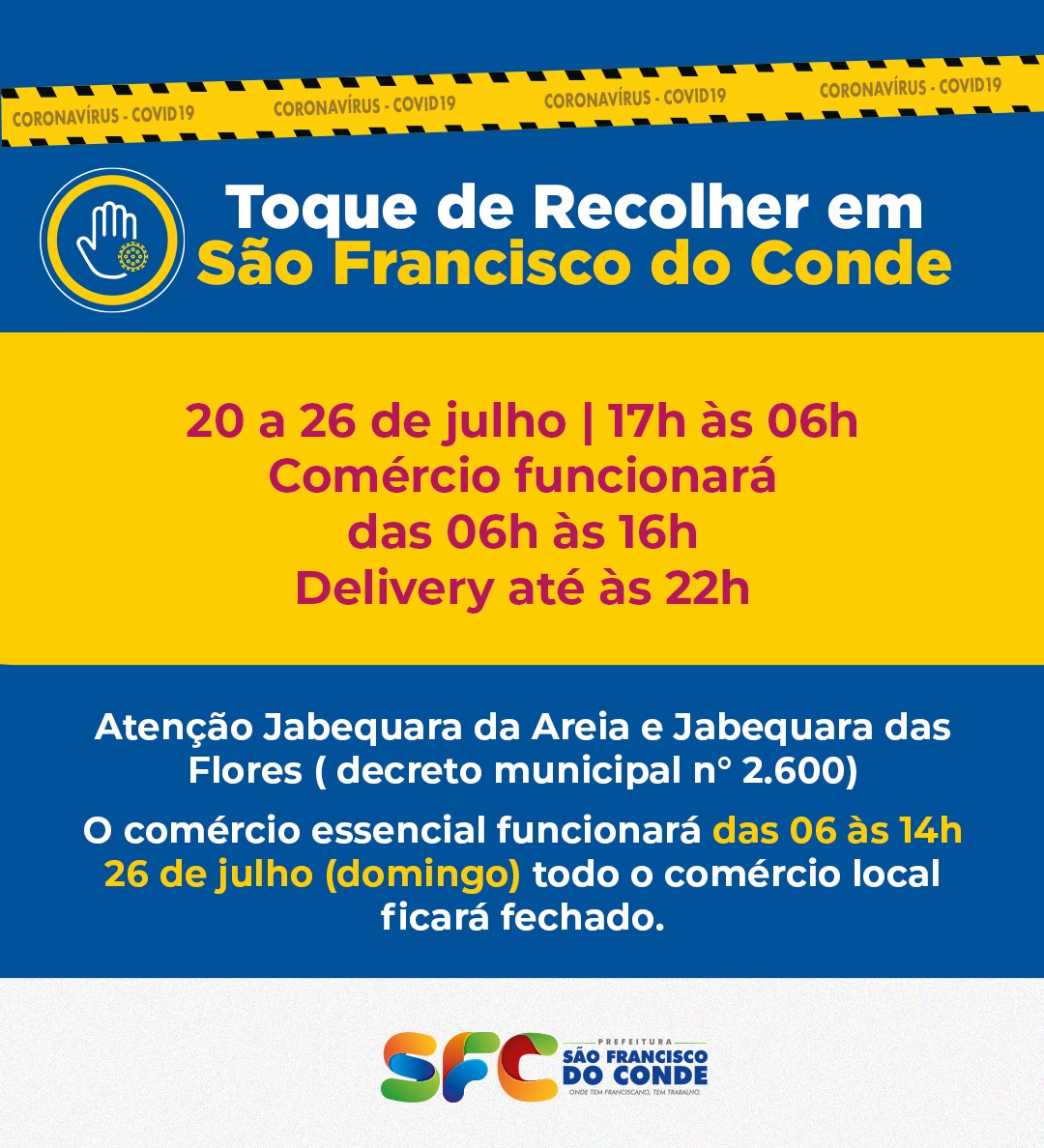 Bairro da Jabequara terá Toque de Recolher a partir das 17h e funcionamento do comércio até às 14h, exceto delivery