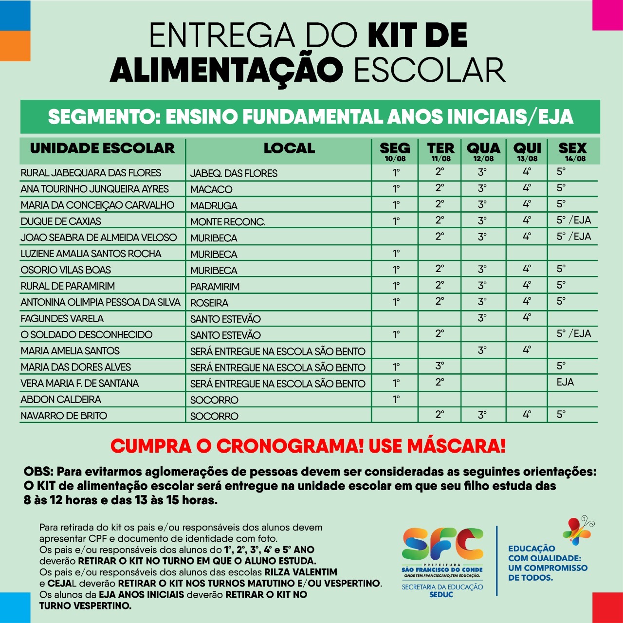 Começa, na próxima segunda-feira (10), mais uma entrega de Kits de Alimentação Escolar