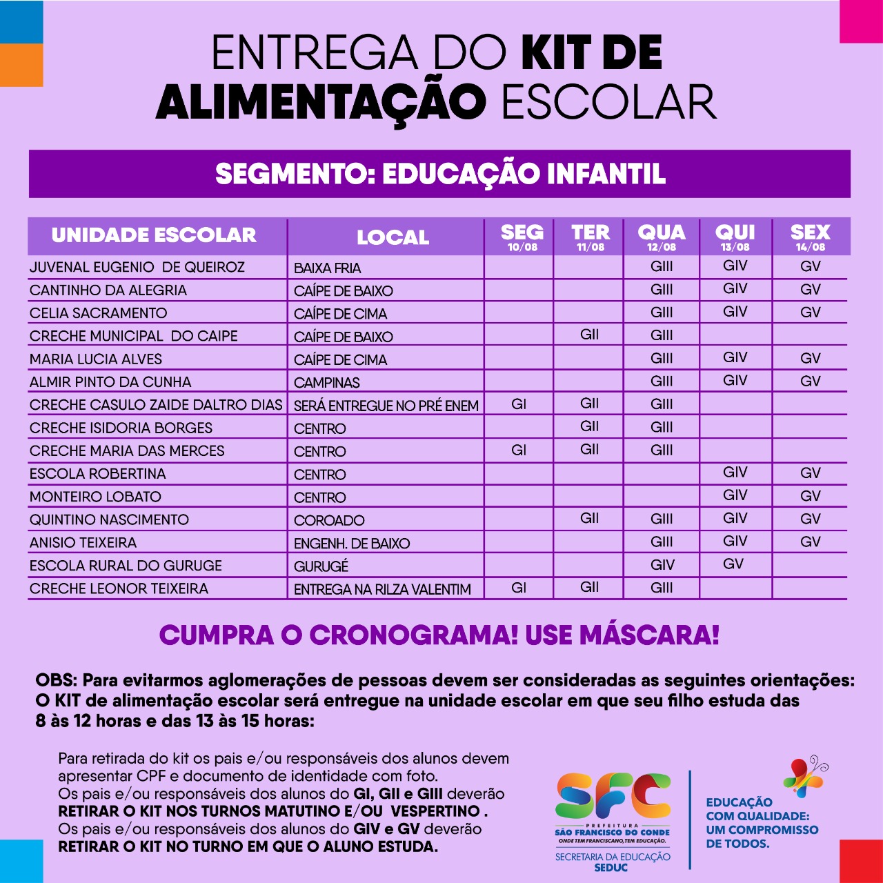 Começou hoje (10) a quarta etapa da distribuição de Kits de Alimentação Escolar