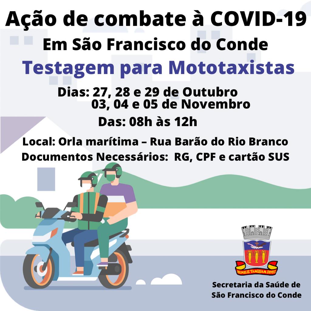 Saúde: Ação de Combate à Covid-19 será realizada com testagem para mototaxistas