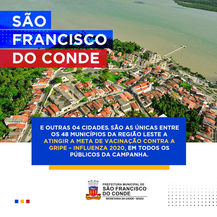 São Francisco do Conde e outras 04 cidades da Região Leste atingiram a meta de vacinação contra influenza 2020, em todos os públicos da campanha