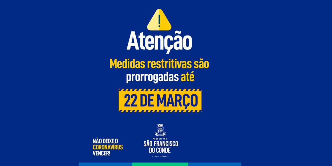 São Francisco do Conde prorroga medidas contra o coronavírus até 22 de março de 2021