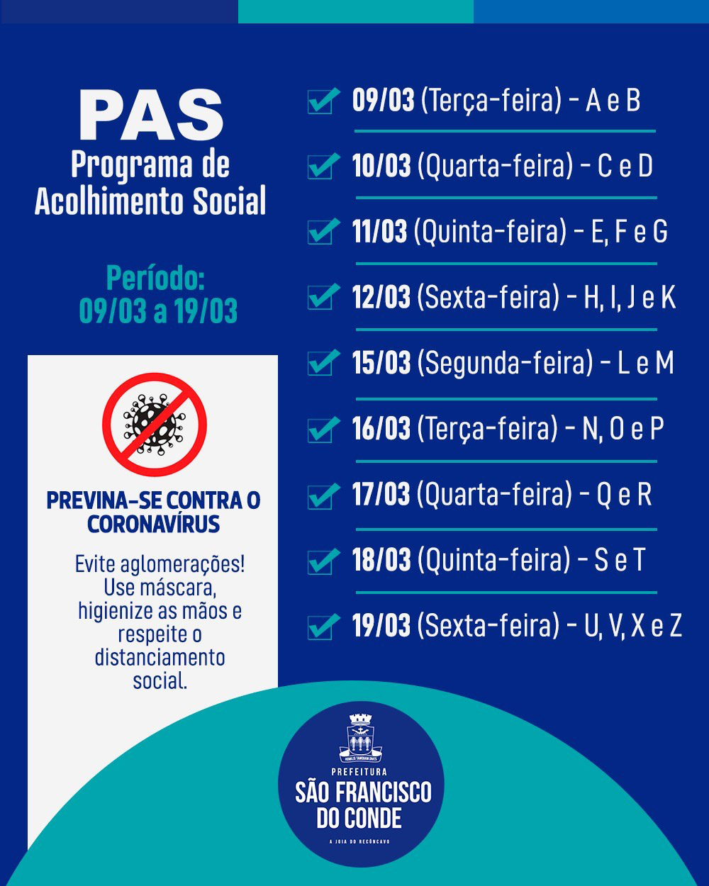 PAS estará disponível para os beneficiários a partir da próxima terça-feira (09/03), por ordem alfabética