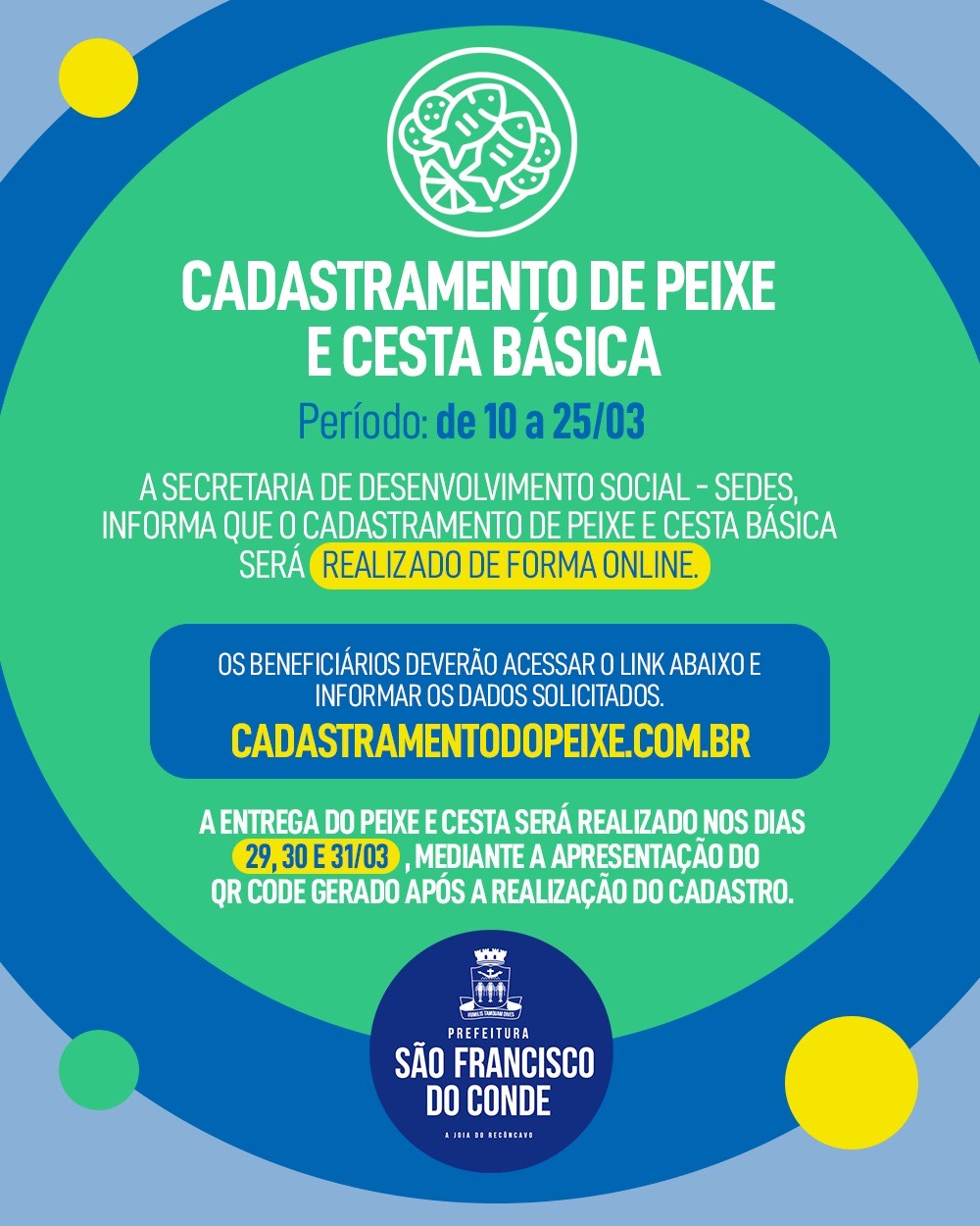 Semana Santa 2021: Cadastramento Online dos beneficiários do Peixe e da Cesta da será realizado de 10 a 25 de março