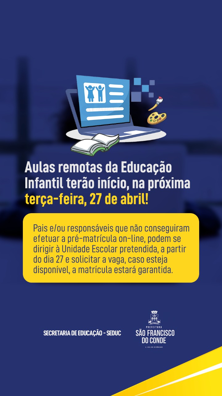 Aulas remotas da Educação Infantil terão início no dia 27 de abril