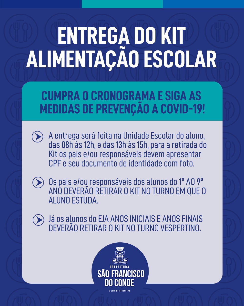 Entrega dos Kits de Alimentação Escolar começa nesta sexta-feira (09)