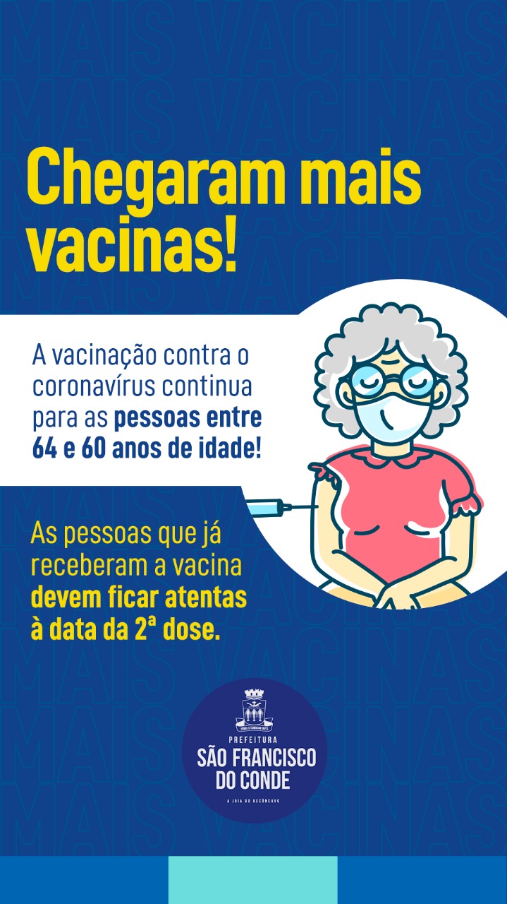 São Francisco do Conde dará continuidade à vacinação contra a COVID-19 para idosos de 64 a 60 anos