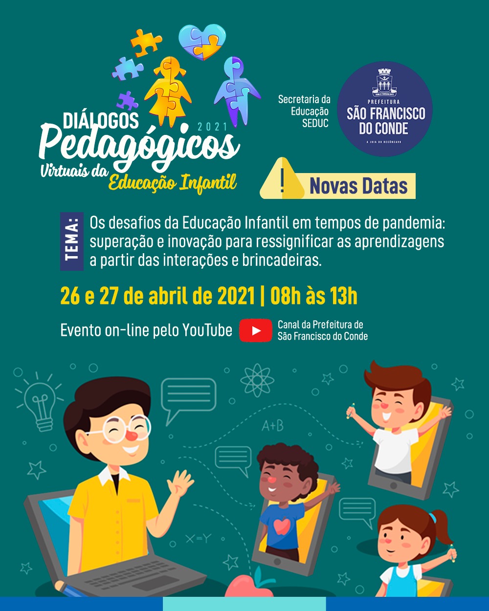 Evento Diálogos Pedagógicos Virtuais da Educação Infantil 2021 acontece on-line dias 26 e 27 de abril