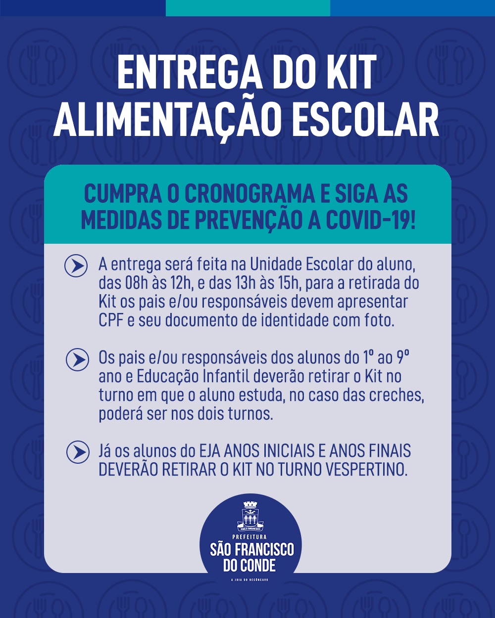 Confira o Cronograma de Entrega do Kit Alimentação Escolar em maio