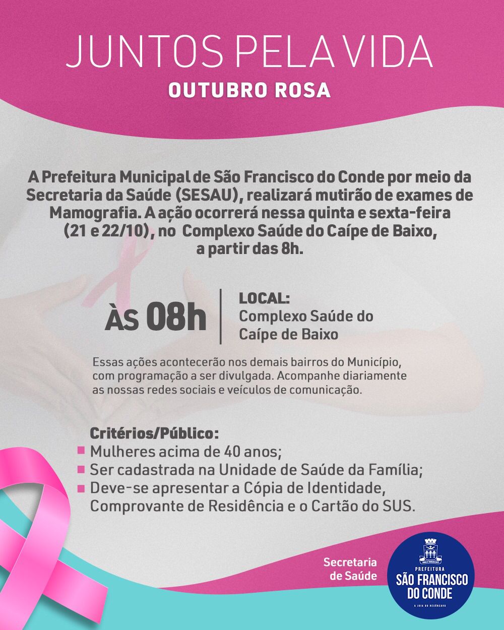 Outubro Rosa terá mutirão de mamografias nos bairros