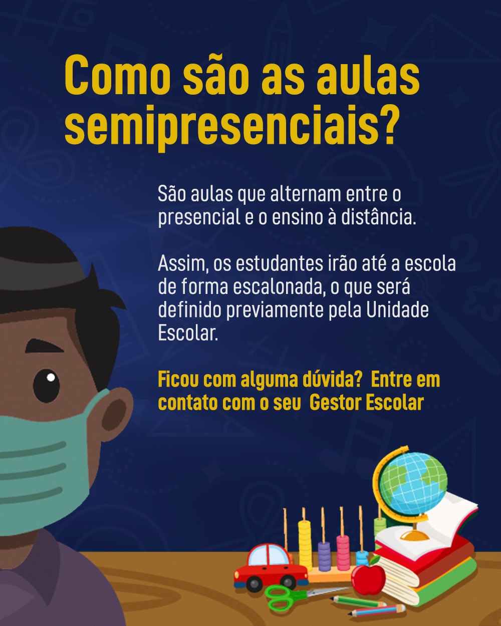 Aulas semipresenciais retornam nos dias 03 e 08 de novembro para o 5° e 9° ano do Ensino Fundamental