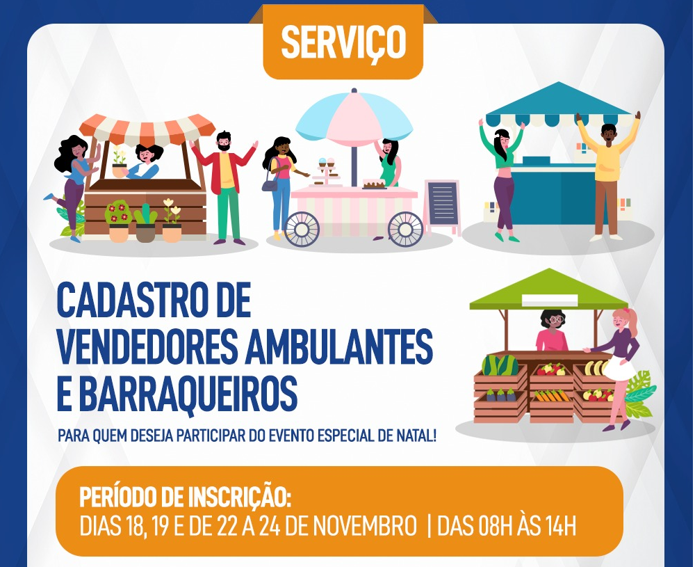 Cadastro de vendedores ambulantes e barraqueiros para evento especial de natal acontece até dia 24 de novembro