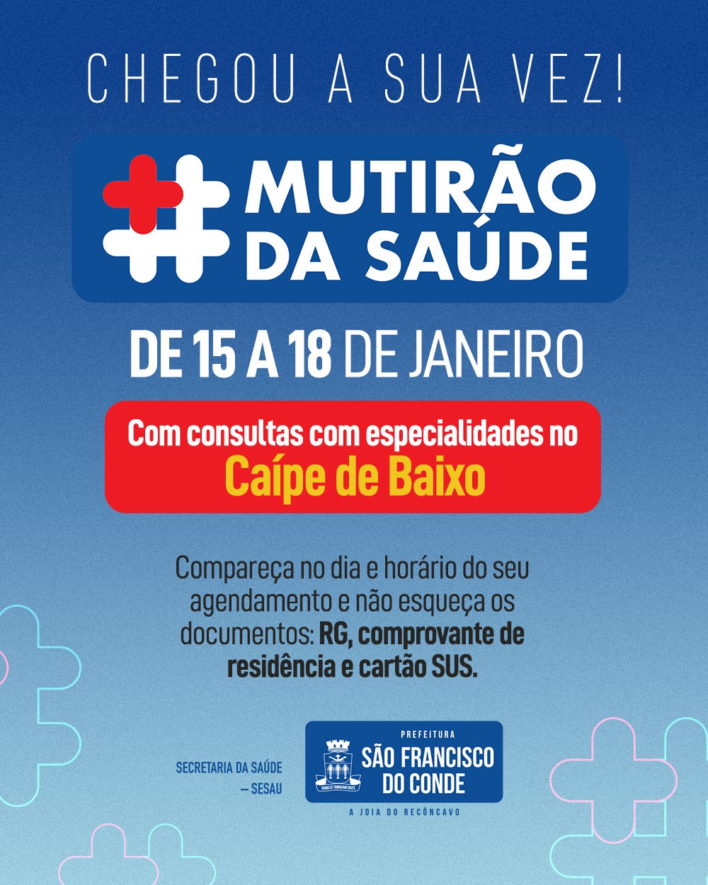 Prefeitura divulga novo roteiro de transportes para o Mutirão da Saúde no Caípe
