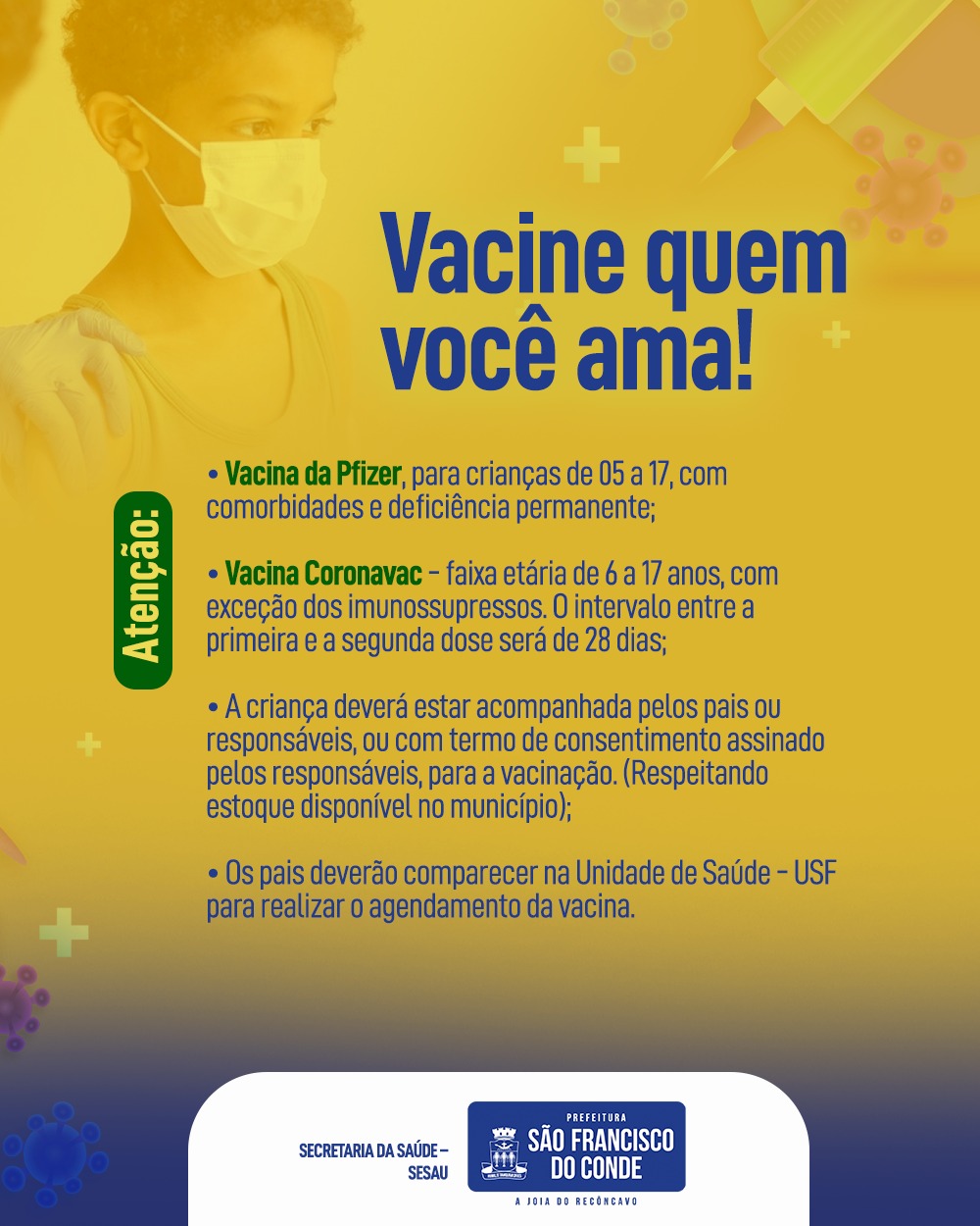 Confira como está acontecendo a vacinação de crianças nas Unidades de Saúde