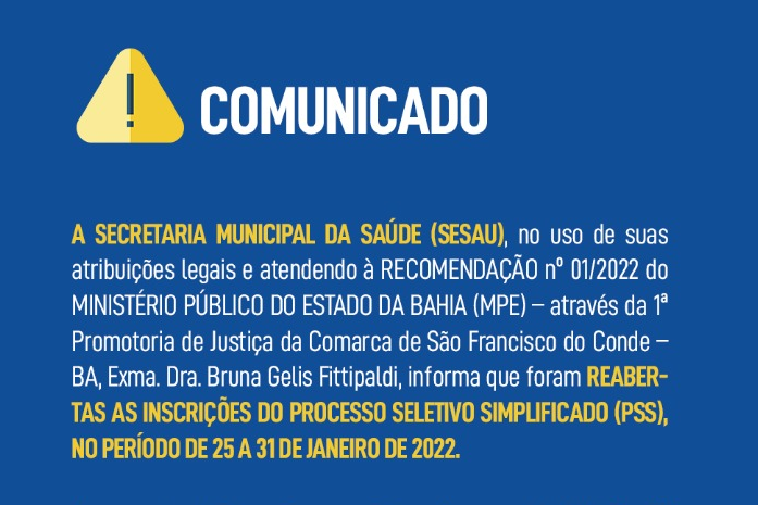 Reabertas as inscrições do Processo Seletivo Simplificado de 25 a 31 de janeiro de 2022