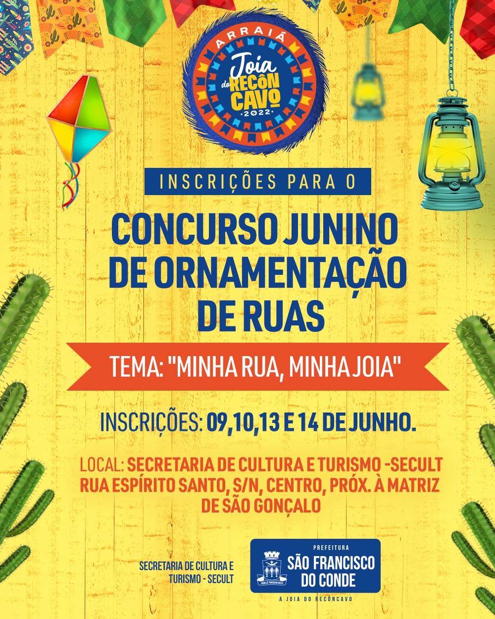 Concurso Junino de Ornamentação de Ruas: "Minha Rua, Minha Joia”, inscrições nos dias 09, 10, 13 e 14 de junho