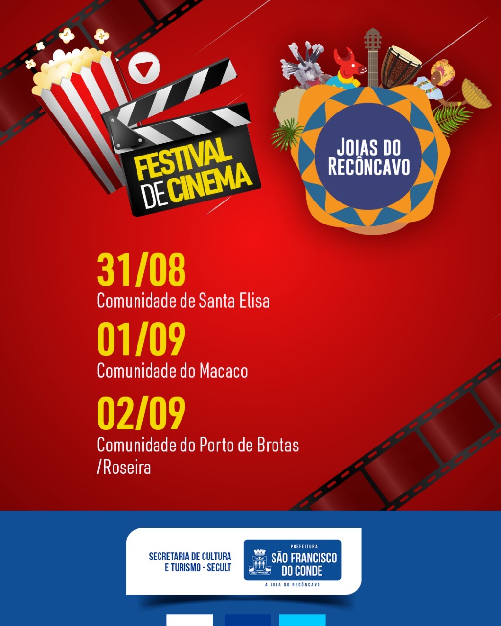 Festival de Cinema Joias do Recôncavo irá percorrer os bairros de São Francisco do Conde