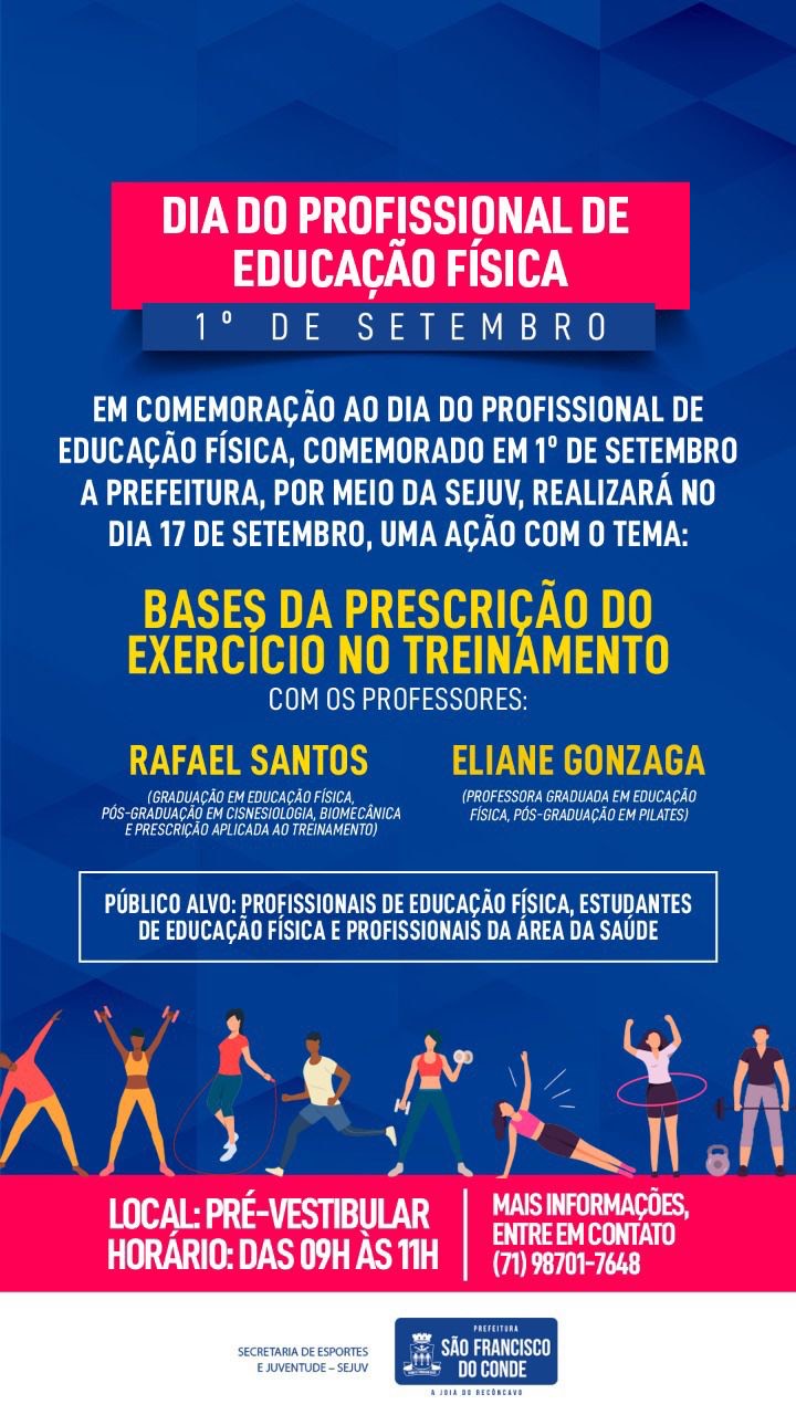 SEJUV realizará uma ação com o tema: Bases da Prescrição do Exercício no Treinamento, no dia 17 de setembro
