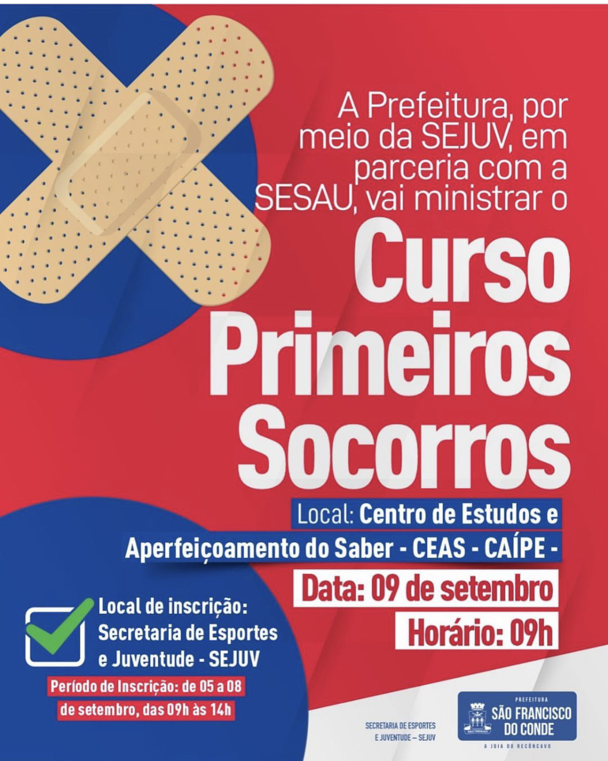 Inscrição para o Curso de Primeiros Socorros acontece de 05 a 08 de setembro