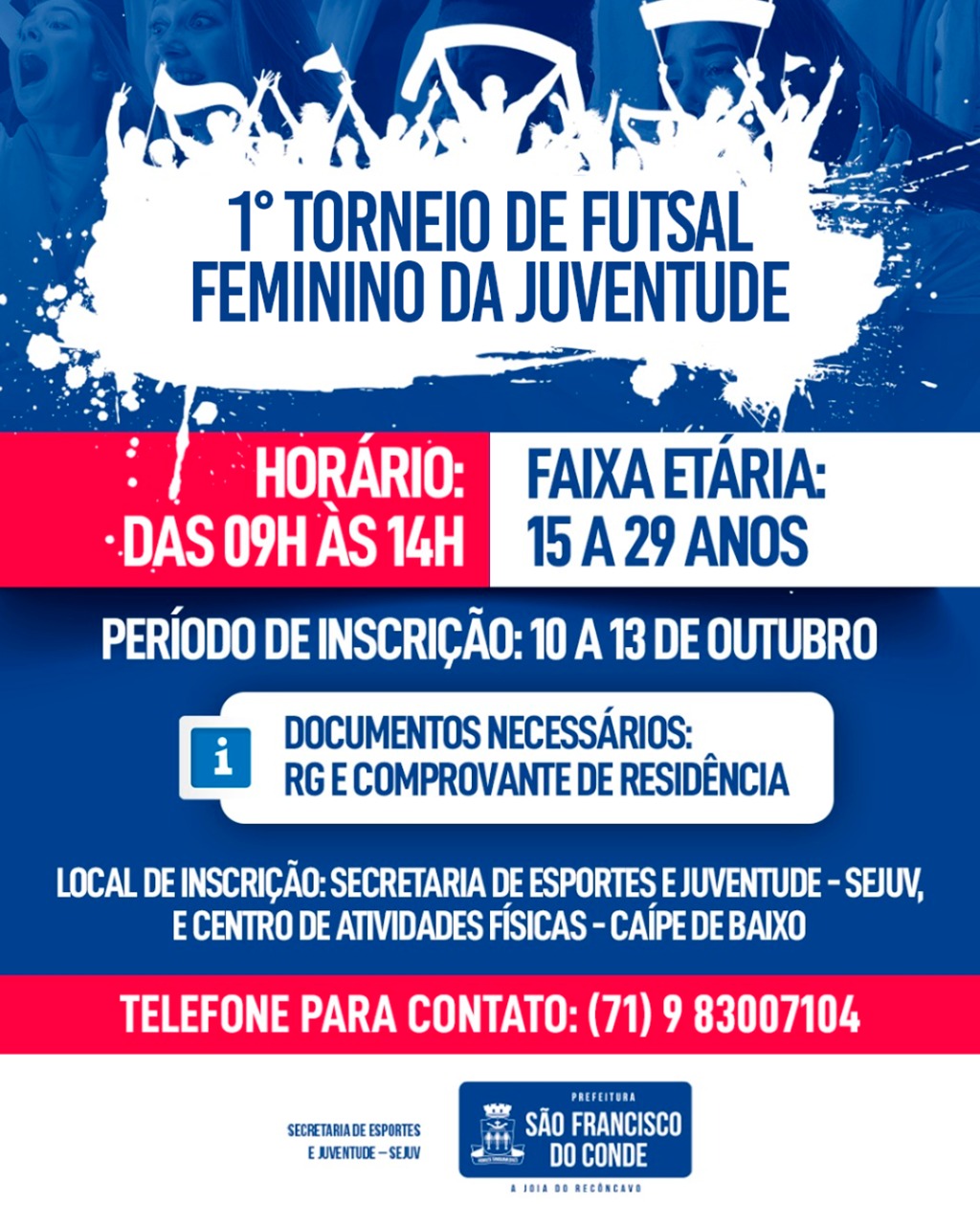 Inscrições para o 1º Torneio de Futsal Feminino da Juventude, acontecem de 10 a 13 de outubro