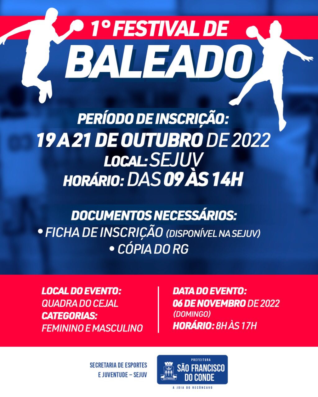 Inscrições para o 1º Festival de Baleado, acontecem de 19 a 21 de outubro