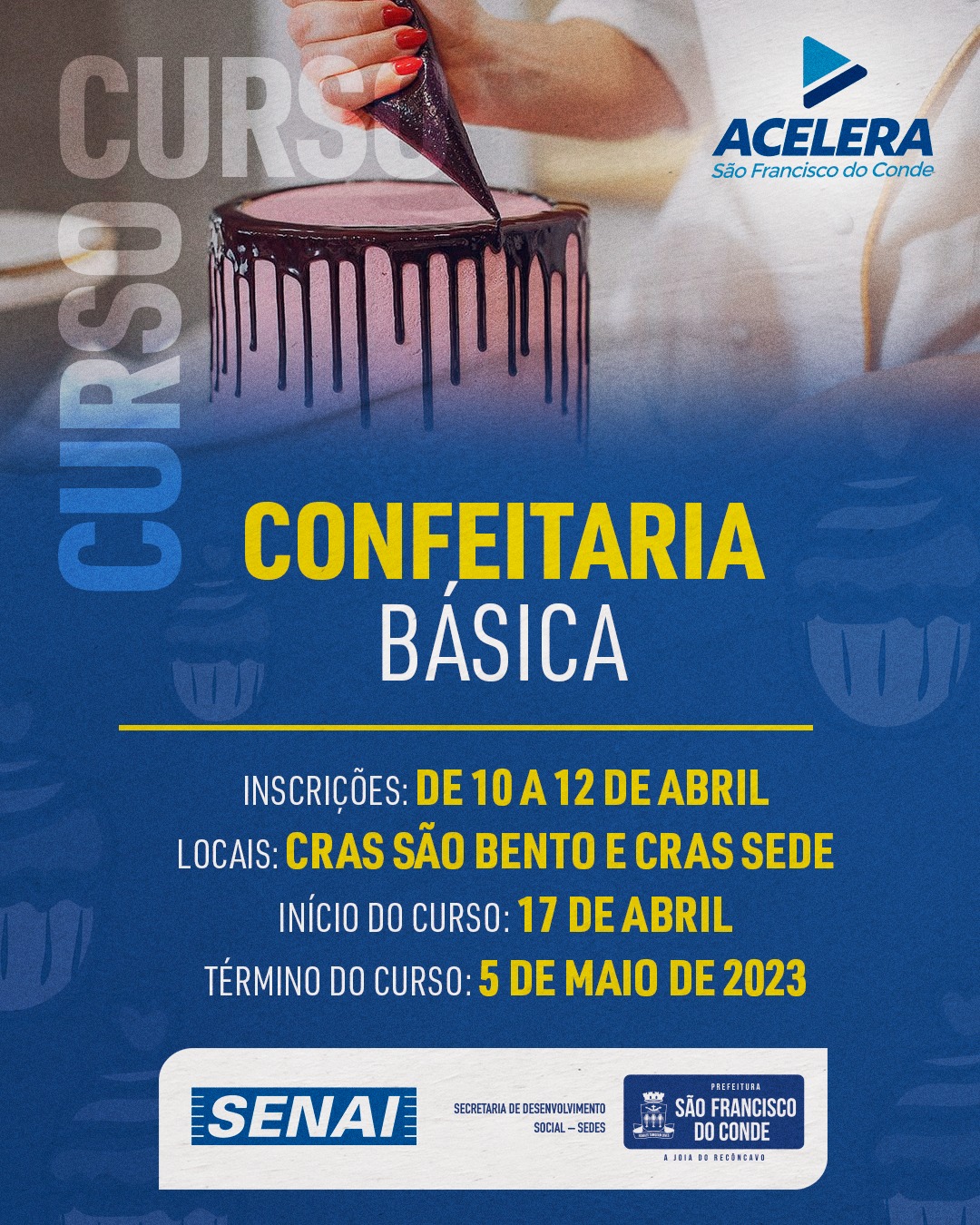 Inscrições para o Curso de Confeitaria Básica acontecem de 10 a 12 de abril