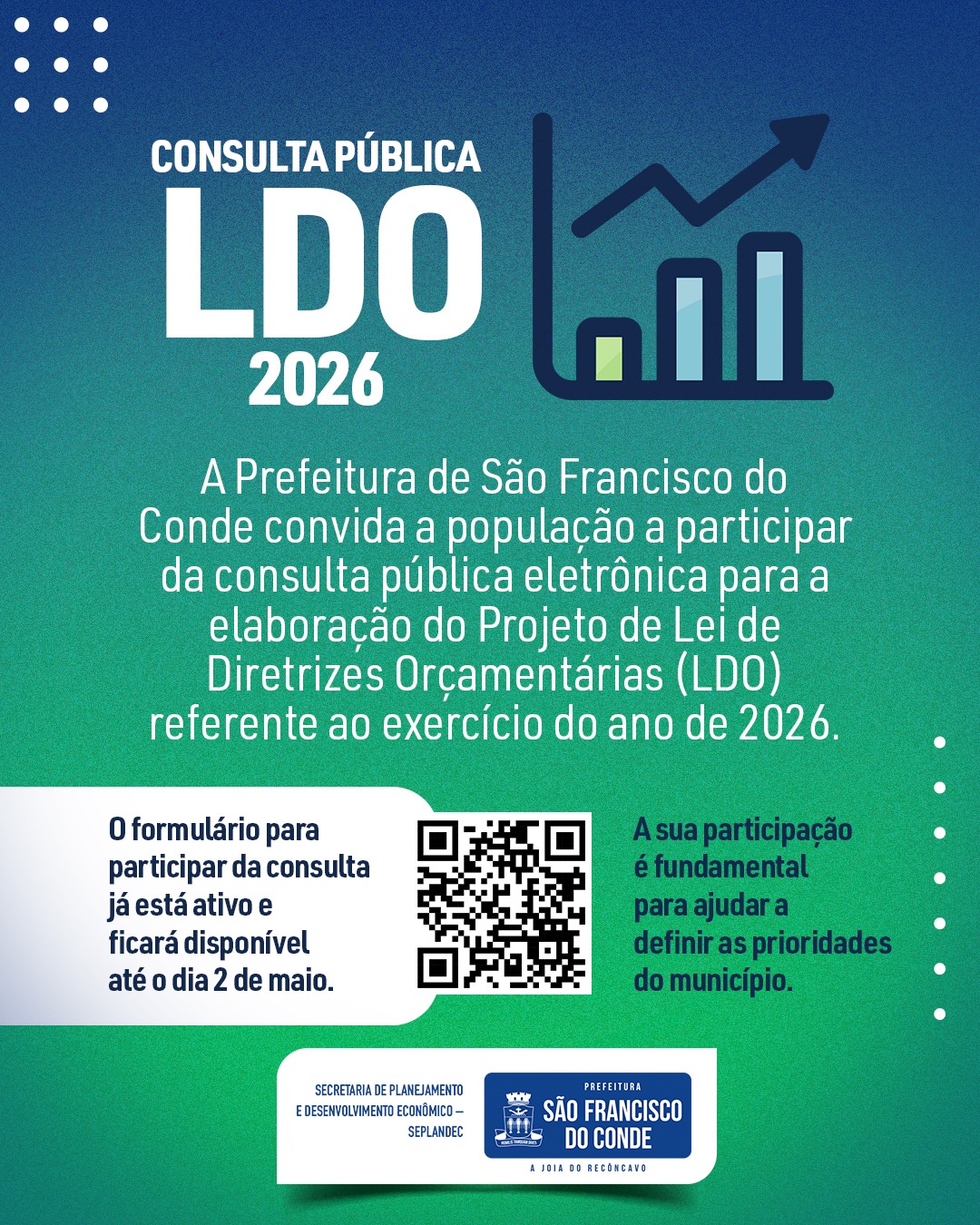 Prefeitura de São Francisco do Conde abre Consulta Pública para elaboração da LDO 2026