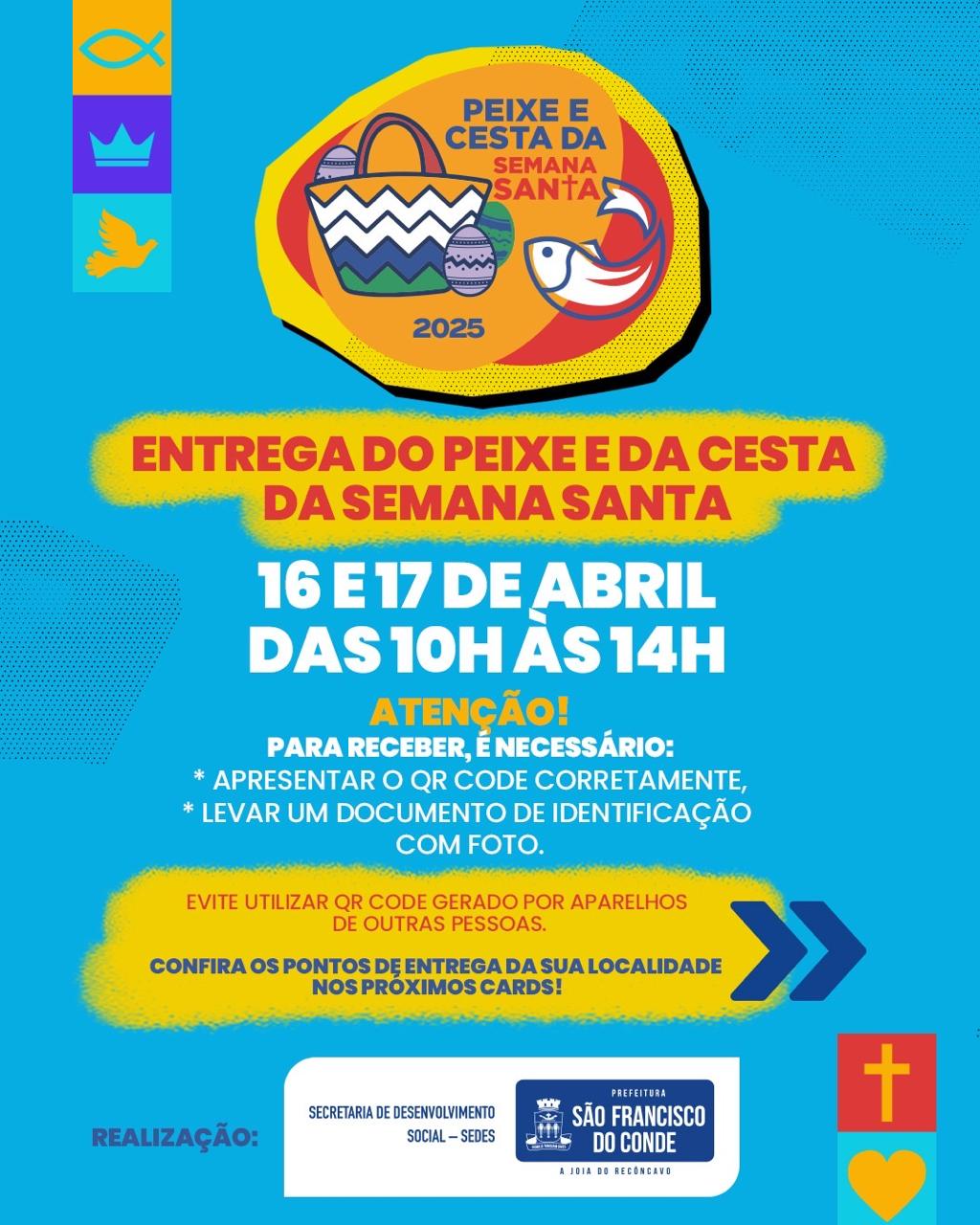 Prefeitura de São Francisco do Conde inicia nesta quarta‑feira (16) a entrega do Peixe e Cesta da Semana Santa 2025