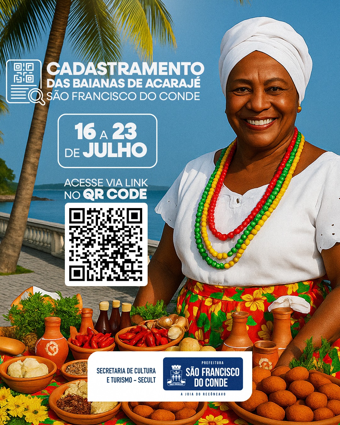 SECULT abre Cadastramento das Baianas (os) de Acarajé do município; as inscrições serão via formulário eletrônico