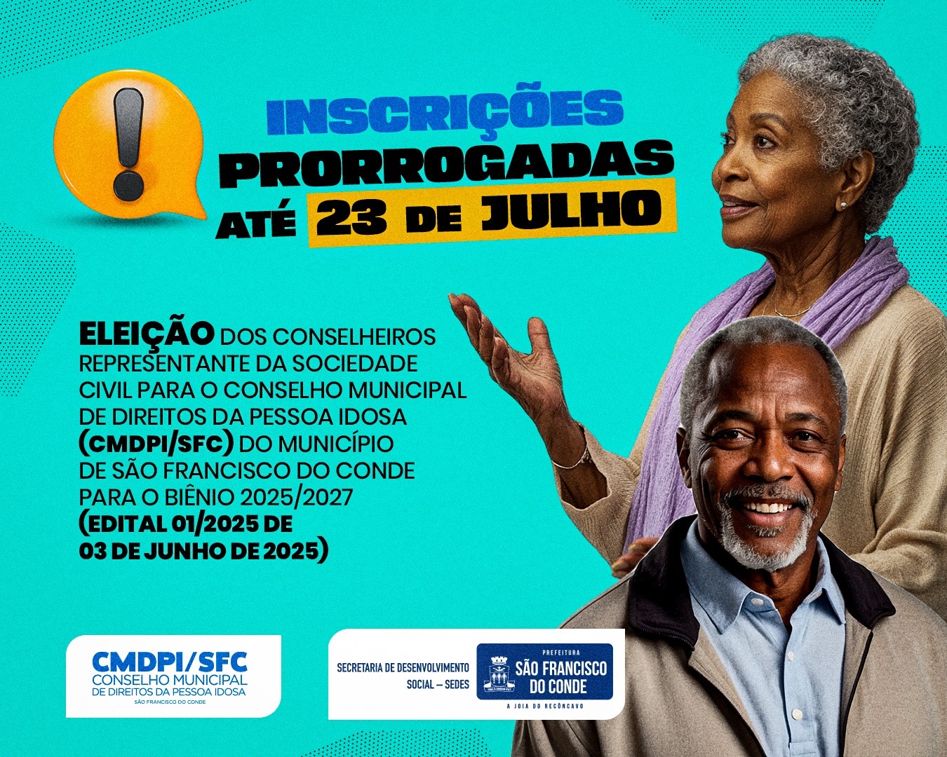 Conselho Municipal dos Direitos da Pessoa Idosa (CMDPI/SFC) prorroga inscrição para eleição dos conselheiros representantes da sociedade civil