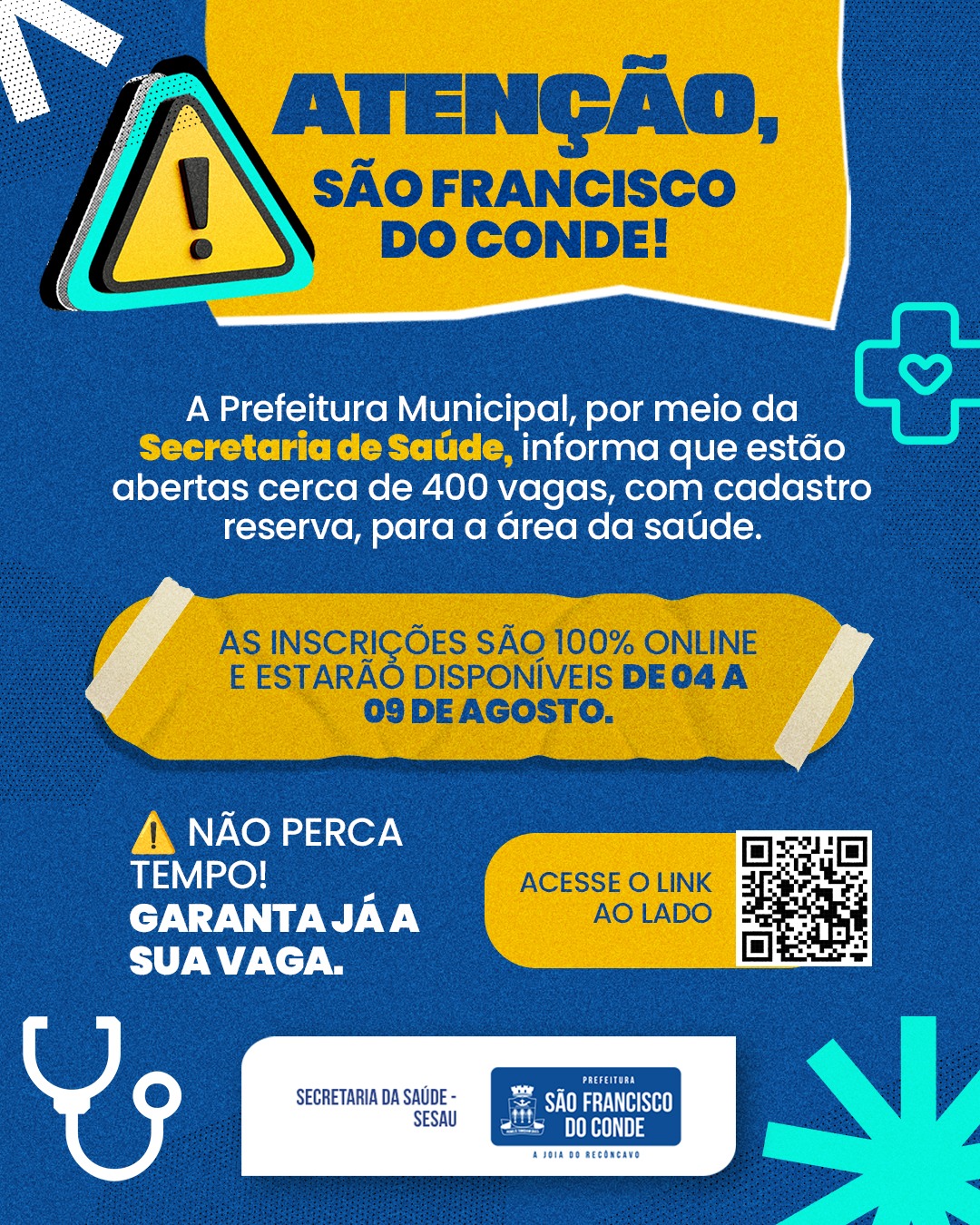 Prefeitura de São Francisco do Conde abre cerca de 400 vagas na área da saúde