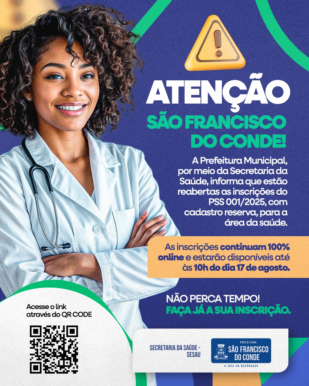 São Francisco do Conde reabre inscrições para processo seletivo com mais de 400 vagas na saúde