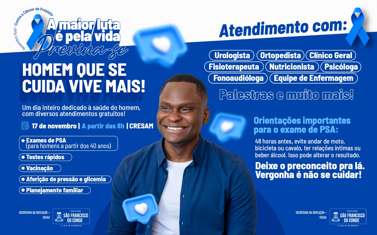 Prefeitura de São Francisco do Conde promove ação de saúde voltada ao público masculino no Novembro Azul