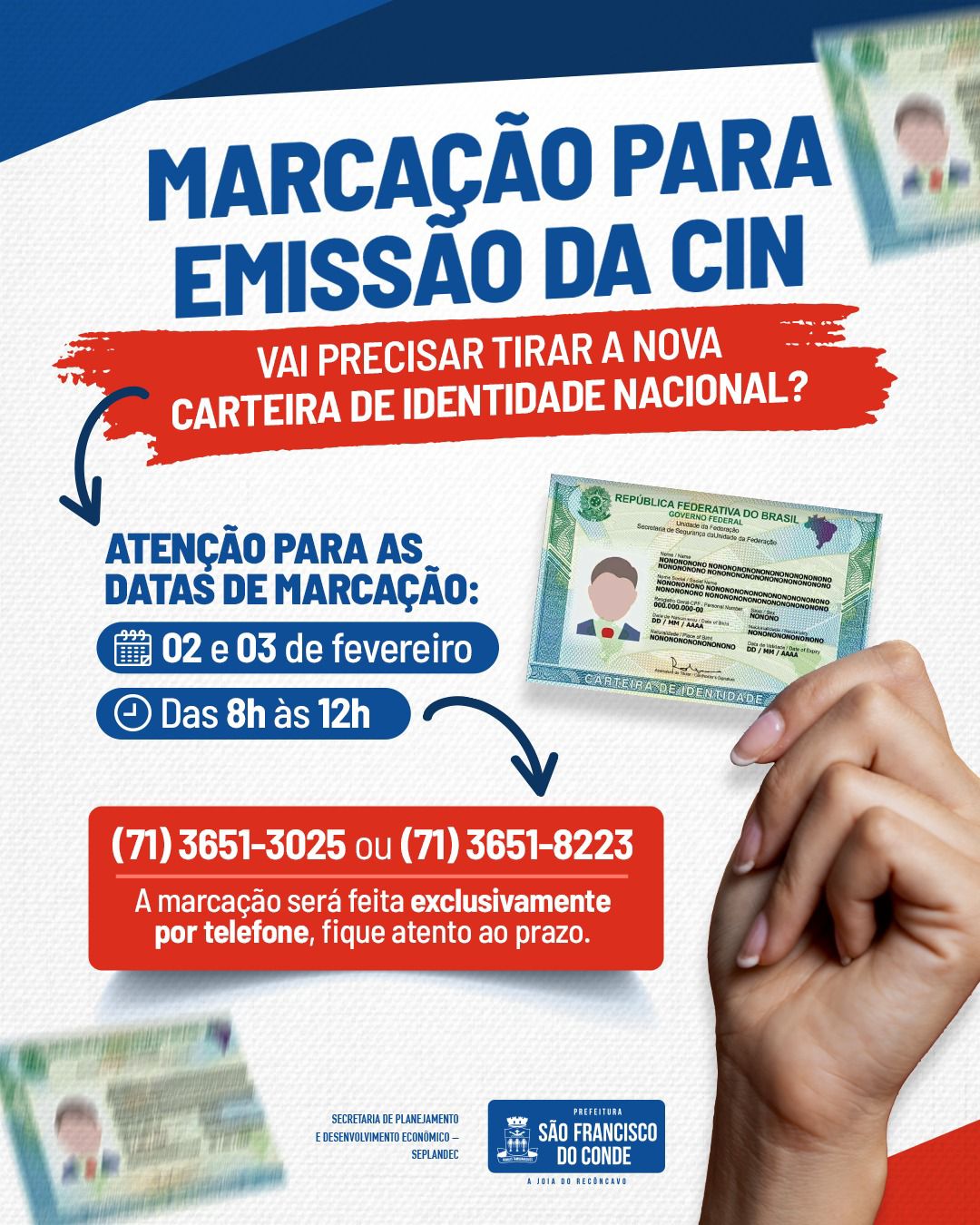 SEPLANDEC abre marcação para emissão da Carteira de Identidade Nacional