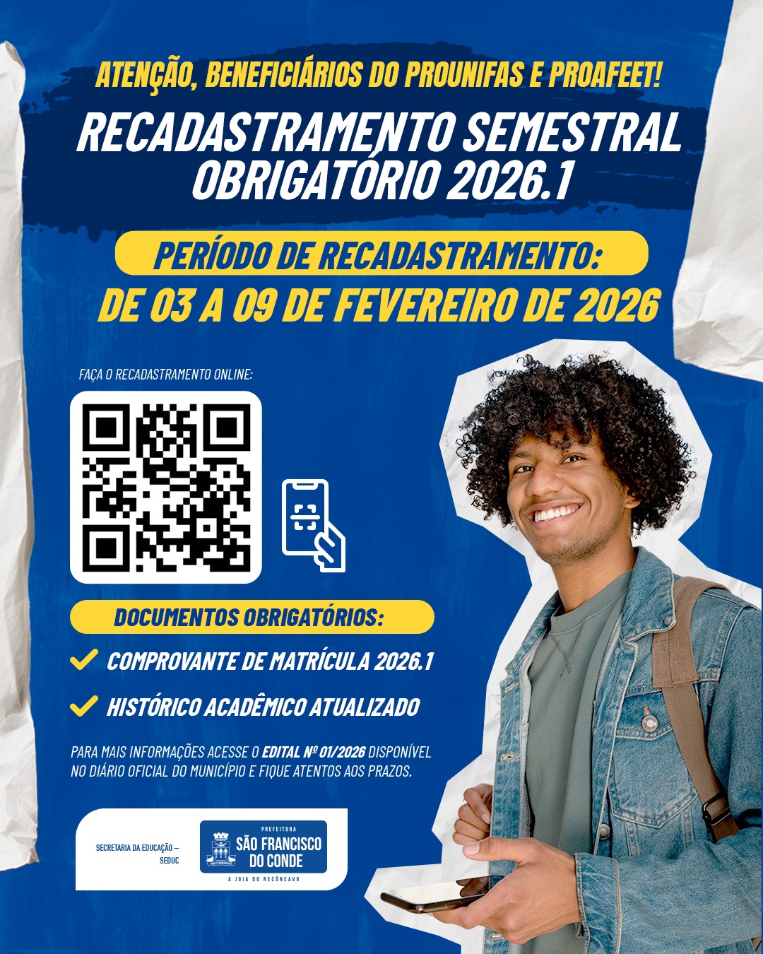 Beneficiários do PROUNIFAS e PROAFEET devem realizar recadastramento obrigatório até 09 de fevereiro