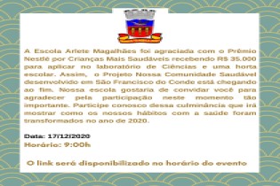 Escola Municipal Arlete Magalhães realiza culminância do projeto vencedor no Prêmio Nestlé para Crianças Mais Saudáveis