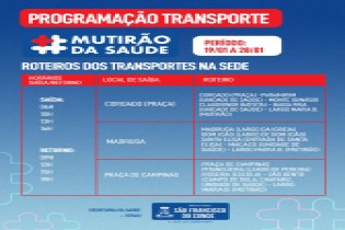 Confira o roteiro de transportes para o Mutirão da Saúde - 19/01 A 28/01