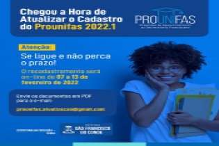 Recadastramento para estudantes beneficiários do Prounifas termina em 13 de fevereiro de 2022