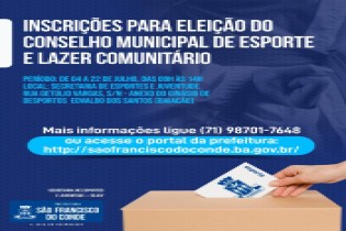 Abertas as inscrições para eleição do Conselho Municipal de Esporte e Lazer Comunitário