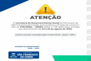 Publicada a 3ª lista de convocação dos candidatos aprovados no PSS REDA/SEDES – Edital nº 02/2021