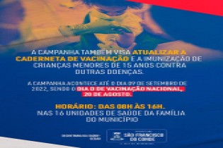 SESAU - Campanha Nacional de Vacinação contra a Poliomielite e Multivacinação segue até o dia 09 de setembro