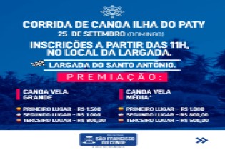 Corrida de Canoa da Ilha do Paty acontecerá neste domingo (25)