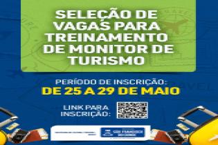 SECULT: seleção de vagas para treinamento de Monitor de Turismo, acontecem de 25 a 29 de maio