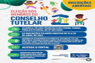 Inscrições abertas para eleição dos membros do Conselho Tutelar acontecem de 24 a 28 de abril