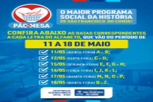 Pagamento do benefício social Pão na Mesa referente ao mês de maio, iniciará nesta quinta-feira (11).